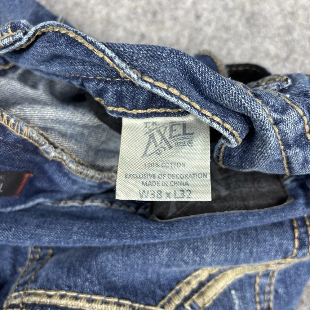 TK Axel Jeans Mens 38x32 Relaxed Straight Y2K Distressed Medium Wash Blue Denim